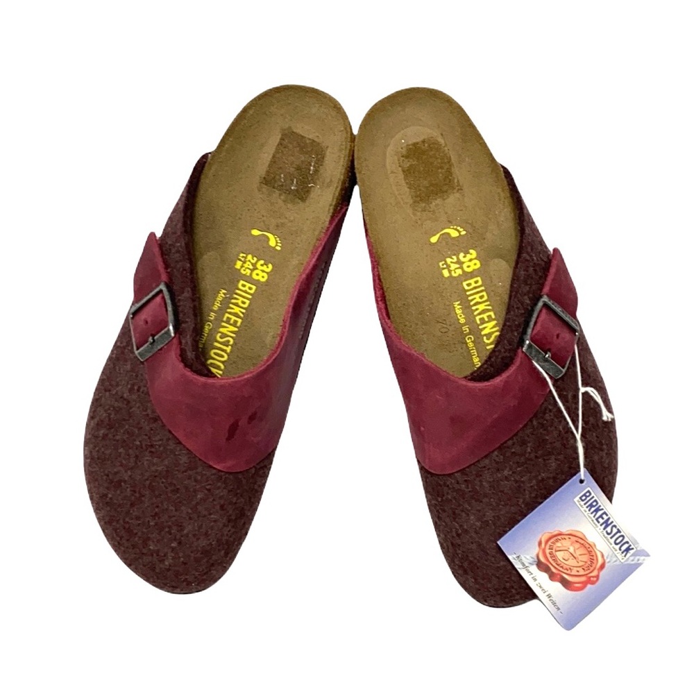 Birkenstock Wool Oiled Leather Closed-Toe Buckle Slipon Slide Clogs 38/7N